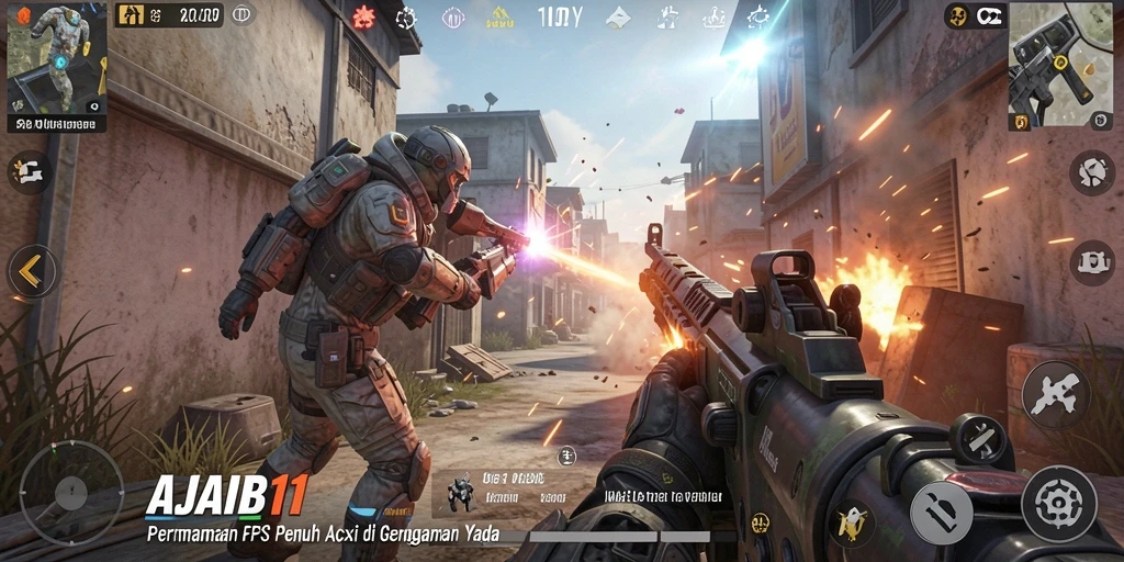Screenshot utama AJAIB11 menunjukkan pertempuran FPS yang mendebarkan.