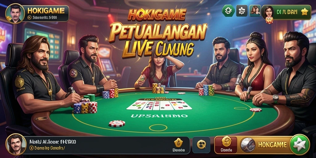 Screenshot HOKIGAME menampilkan dealer live dan suasana kasino yang nyata.