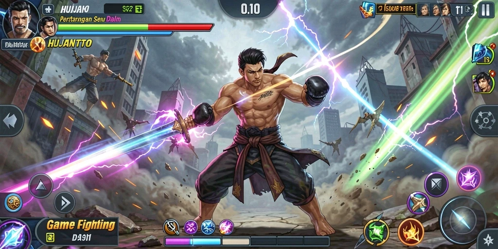 Gameplay intens dalam HUJANTOTO dengan pertarungan yang seru.
