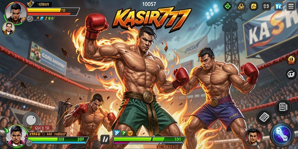 Tampilan pertarungan action-packed di KASIR777 dengan karakter yang beragam.