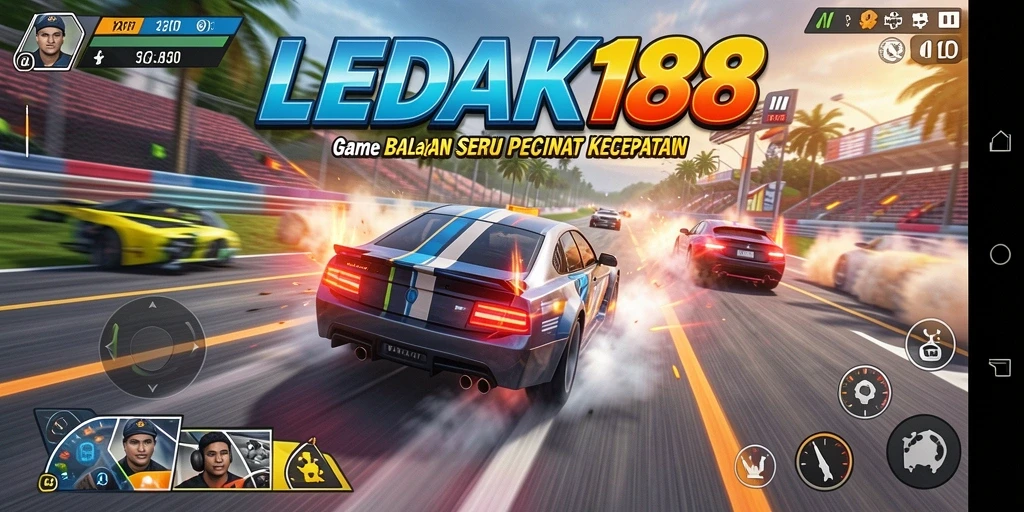Tampilan gameplay LEDAK188 dengan aksi balapan yang mendebarkan.