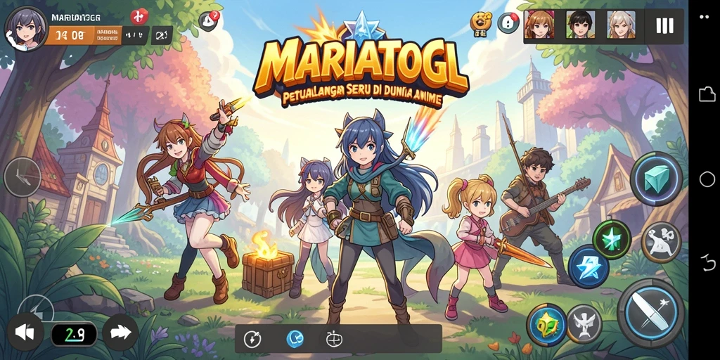 Screenshot gameplay MARIATOGL dengan karakter anime yang dinamis.