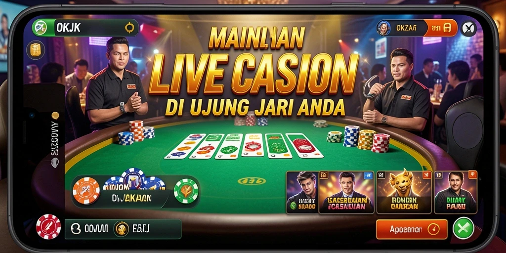 Tampilan gameplay Live Casino yang mendebarkan di aplikasi OKJK.