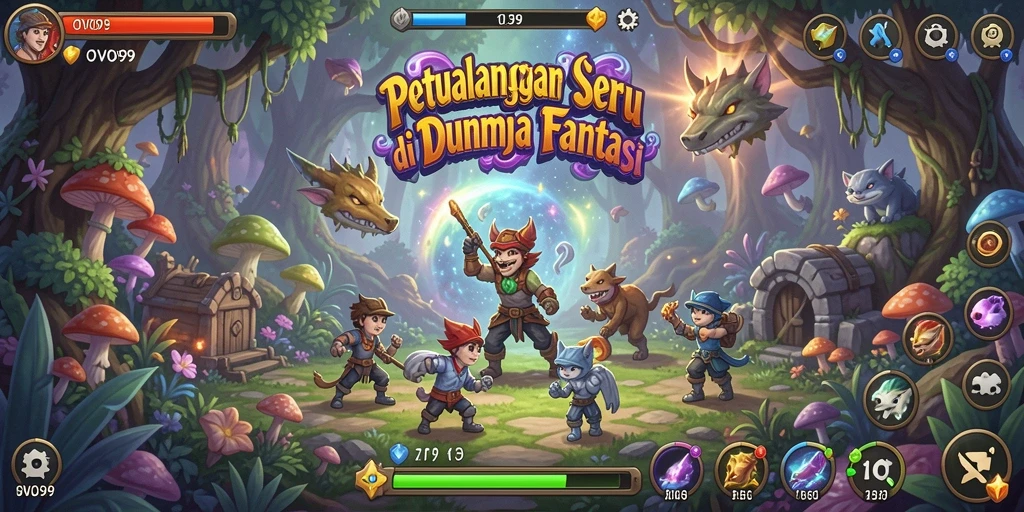 Tangkapan layar gameplay OVO99 menunjukkan petualangan mendebarkan di dunia fantasi.