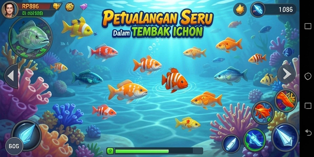Tampilan menarik dari gameplay Tembak Ikan RP886 yang seru.