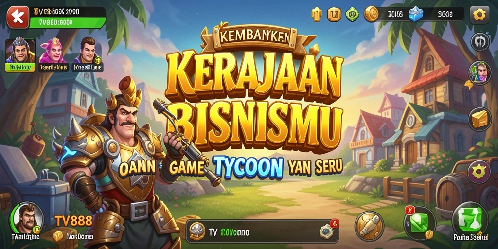 Tampilan gameplay TV888 dengan elemen manajemen bisnis yang seru.