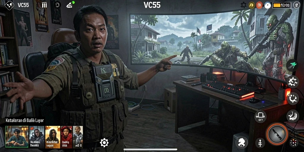 Screenshot menunjukkan suasana mencekam dalam gameplay VC55.